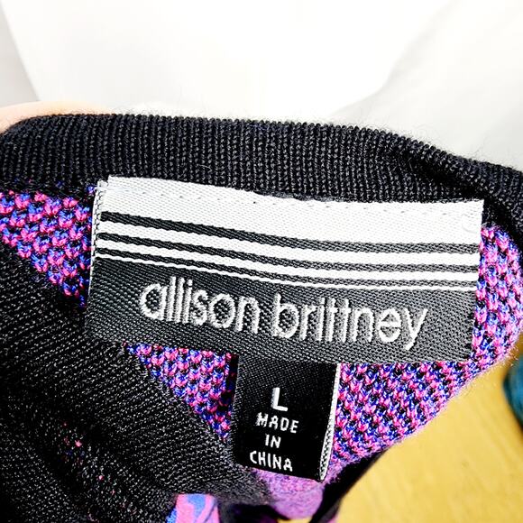 Allison Brittney Black & Pink Knit Short Sleeve Key Hole Cutout Back Sweater L - Picture 3 of 9